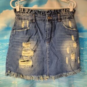 Hayden Paperbag Waist Distressed Jean Mini‎ Skirt Size Medium
